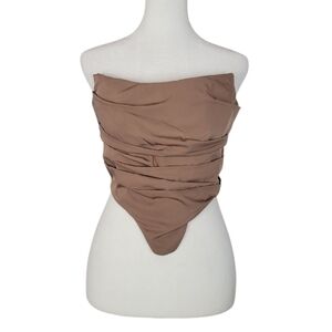 h:ours tan strapless zip back corset size XS